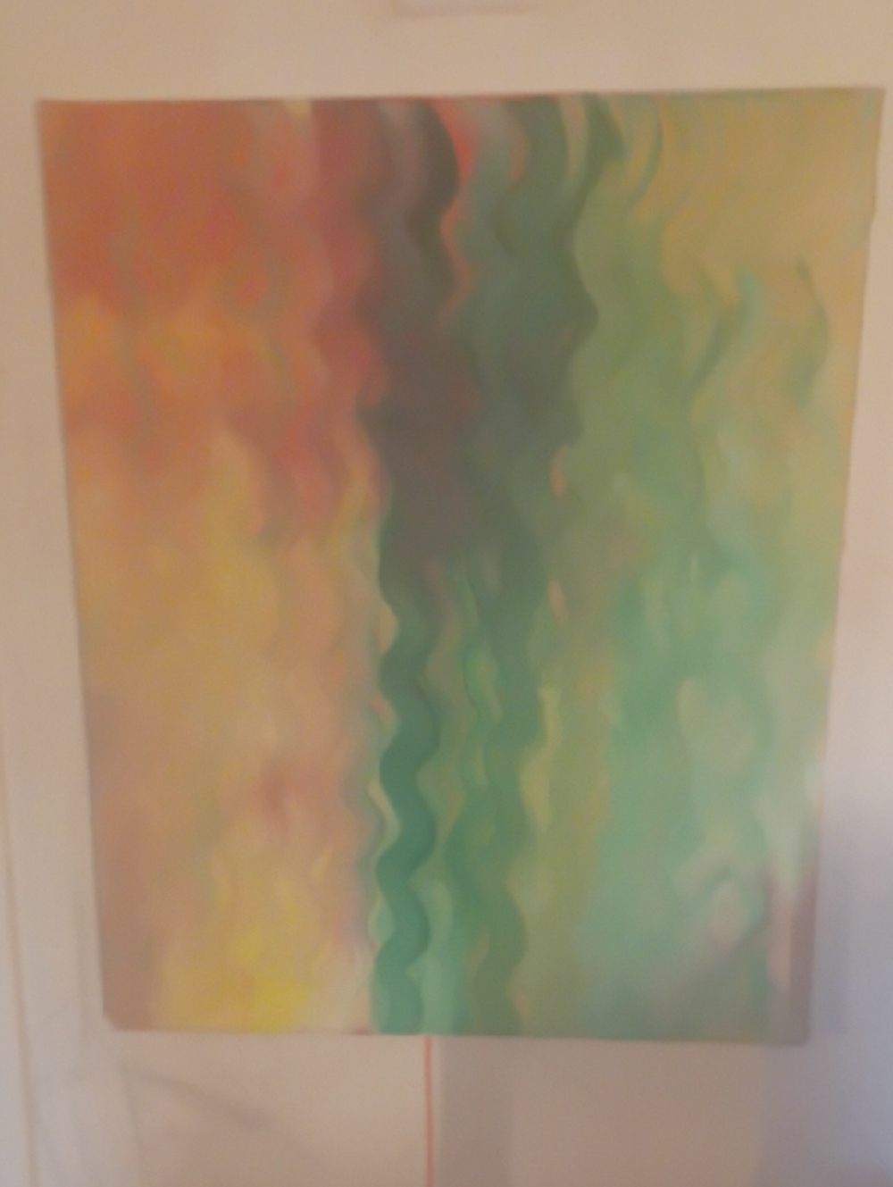 Abstract Wave Canvas in Pastel Greens and Peach